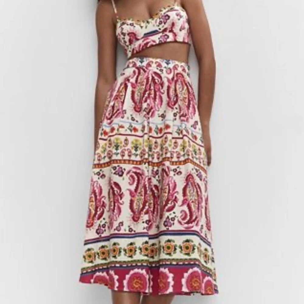 Caroline Constas-NWT Multicolored Paisley Print Matching Crop Tank and Skirt Set